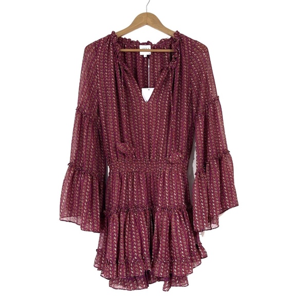 MISA Women’s Size Small Pink Printed Chiffon Ruffled Smocked Mini Leeva Dress - Picture 1 of 12